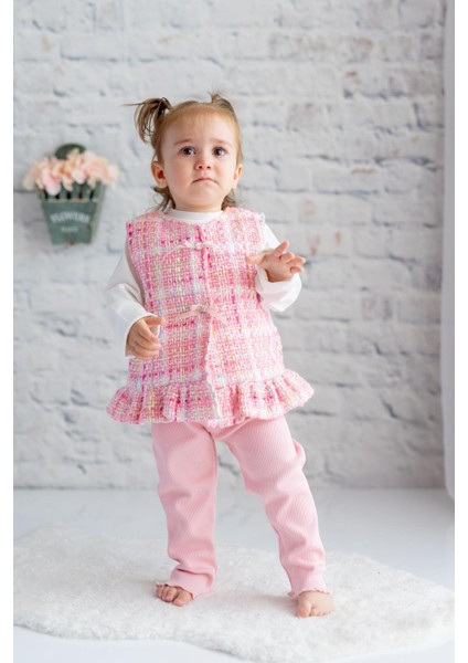 Kız Bebek Yelek Bluz ve Tayt 3'lü Takım