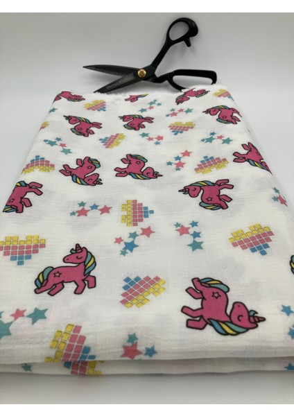 Unicorn ve Yıldız Desenli Müslin Kumaş – %100 Pamuk, Nefes Alabilen Çift Katlı Dokuma modelleri