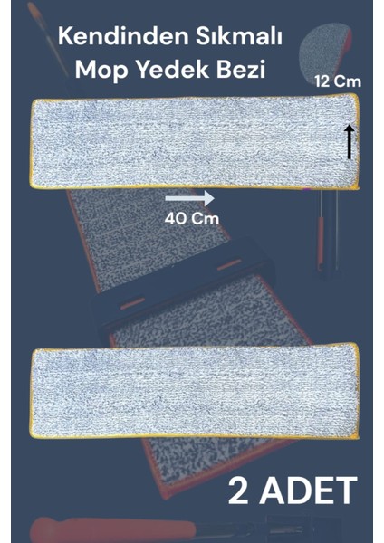 2 Adet - Kendinden Sıkmalı Mop Mikrofiber Yedek Bezi - Sadece Bez