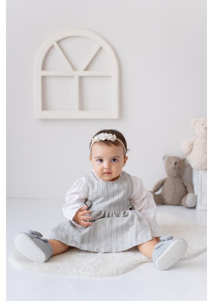 Kız Bebek Dokuma Elbise ve Gömlek Takım - Gri