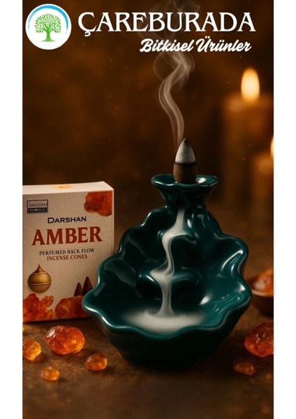 Darshan Amber Geri Akış Tütsüsü + Yaprak Şelale Seramik Tütsülük