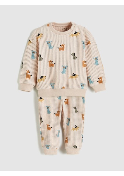 Lcw Baby Bej Baskılı Erkek Bebek Sweatshirt ve Eşofman Alt 2'li