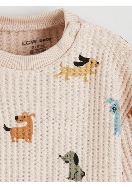 Lcw Baby Bej Baskılı Erkek Bebek Sweatshirt ve Eşofman Alt 2'li