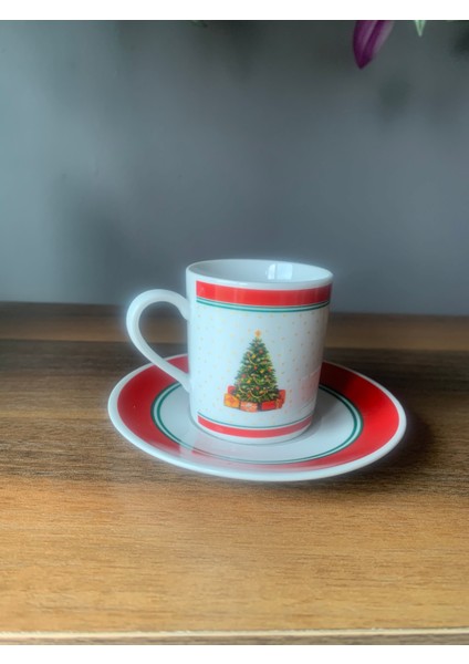 Yeni Yıl-Noel Çam Ağacı Model 12 Parça 6 Kişilik Porselen Türk Kahvesi Fincan Takımı modelleri