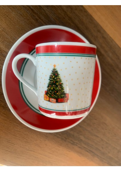 Yeni Yıl-Noel Çam Ağacı Model 12 Parça 6 Kişilik Porselen Türk Kahvesi Fincan Takımı fırsatları
