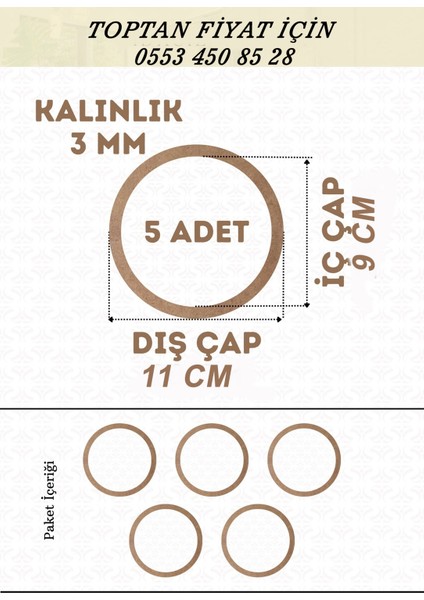 11 cm Çapında 5 Adet Kasnak 3mm-Kalınlık-Ham Mdf Düş Kapanı Makrome Örgü Çemberi Magnet