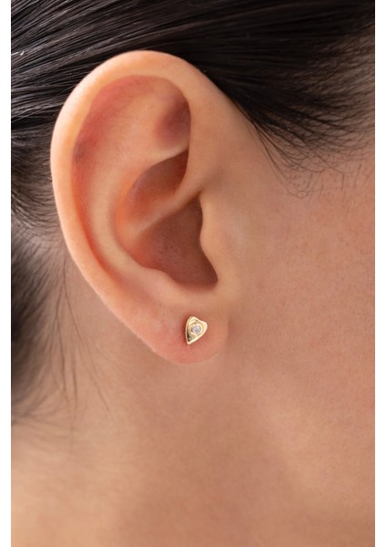 Minimal Kalpli Taşlı 14 Ayar Altın Küpe fiyatları