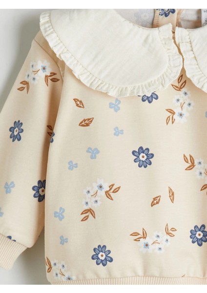 Lcw Baby Bej Bebe Yaka Kız Bebek Sweatshirt ve Tayt 2'li