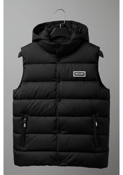 Kapüşonlu Cepli Erkek Çocuk Şişme yelek - Siyah