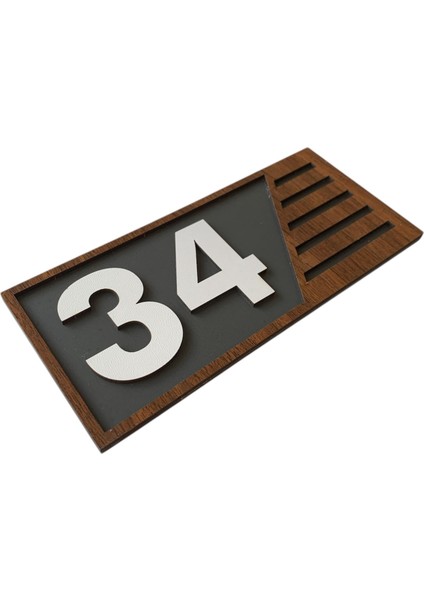 Ahşap Kapı Numaralığı (Gri Zemin, Kahverengi Çerçeve)