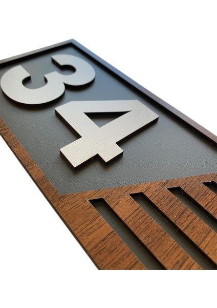 Ahşap Kapı Numaralığı (Gri Zemin, Kahverengi Çerçeve)