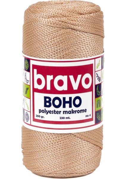 Boho Polyester Makrome İplik 200 gr 230 Metre 4 mm (Renk Kodu: 33) Kamel fiyatları