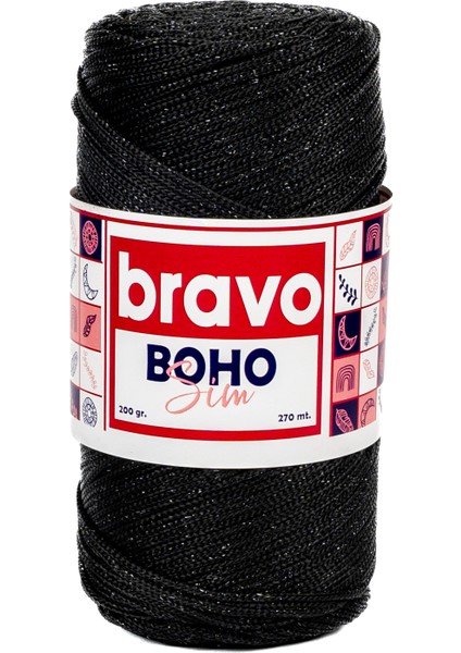 Boho Simli Polyester Makrome İplik 200 gr 270 Metre (Renk Kodu: 270S) Siyah fiyatları
