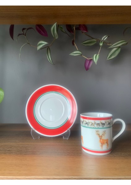 Yeni Yıl-Noel Geyik Model 12 Parça 6 Kişilik Porselen Türk Kahvesi Fincan Takımı