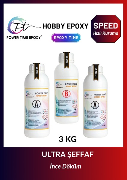 3 kg Hobi Epoksi Speed/ Hızlı Kuruma/ Ultra Şeffaf ve Parlak Epoksi Reçine Ince Döküm Yoğun Kıvam