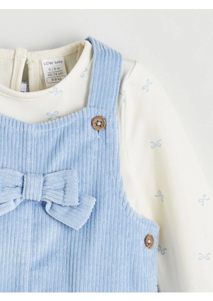 Lcw Baby Mavi Fiyonk Detaylı Kadife Kız Bebek Salopet Elbise ve Tişört fiyatları