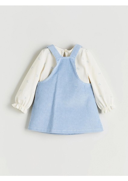 Lcw Baby Mavi Fiyonk Detaylı Kadife Kız Bebek Salopet Elbise ve Tişört modelleri
