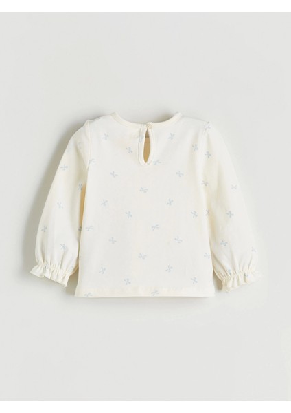 Lcw Baby Mavi Fiyonk Detaylı Kadife Kız Bebek Salopet Elbise ve Tişört