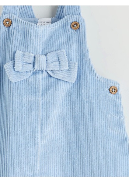 Lcw Baby Mavi Fiyonk Detaylı Kadife Kız Bebek Salopet Elbise ve Tişört