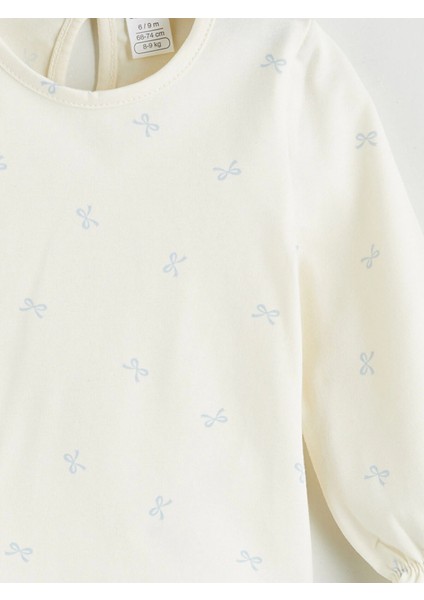 Lcw Baby Mavi Fiyonk Detaylı Kadife Kız Bebek Salopet Elbise ve Tişört