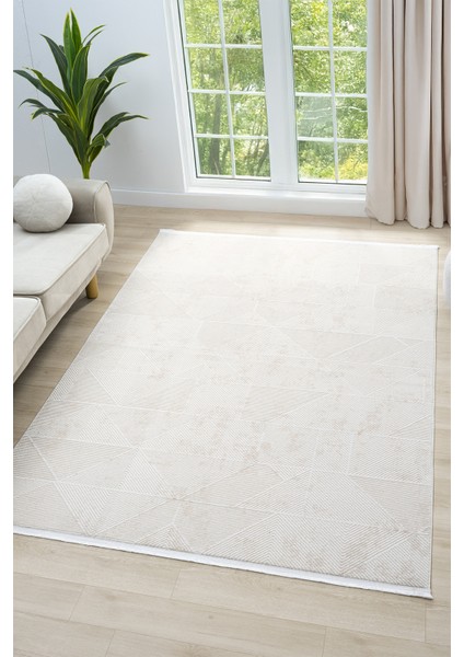 Knidos Beyaz Bej Halı Yumuşak Dokulu Akrilik Halı Oturma Odası Salon Yatak Odası Halısı 13555B 80 x 150