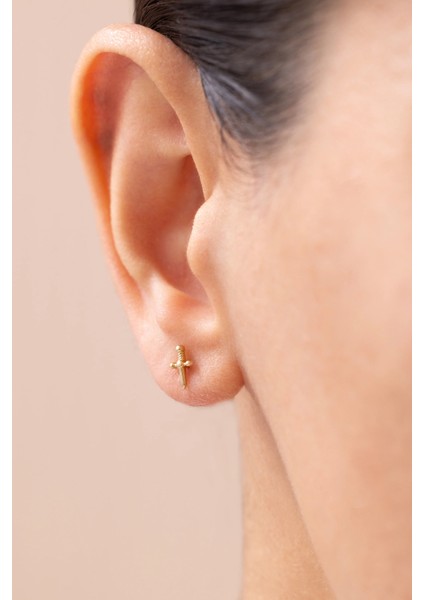 Minimal Aşkın Kılıcı 14 Ayar Altın Küpe