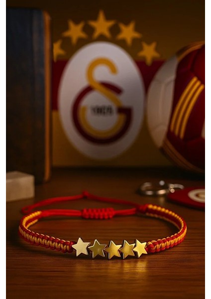 Galatasaray Hematit 5. Yıldız Taraftar Bilekliği – Ayarlanabilir El Yapımı Makrome (Hematit)