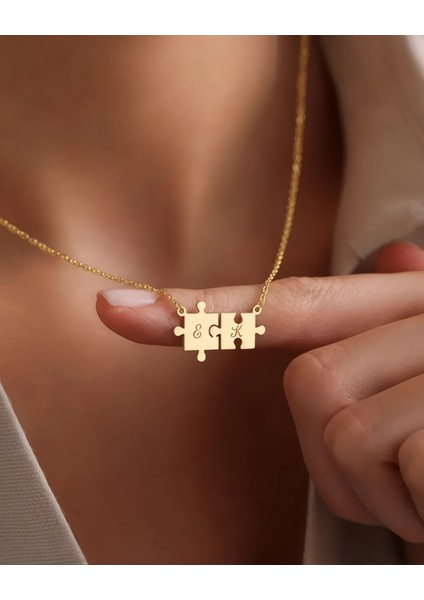 925 Gümüş | Çift Yapbozlu Kolyeye Istediğin Harfi Yazdır