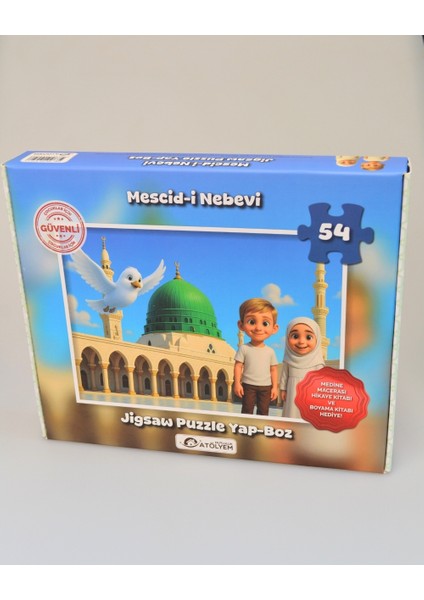 Mescid-I Nebevi 54 Parça Çocuk Puzzle – Hikâye Kitabı ve Boyama Kitabı Hediyeli, Özel Kutulu