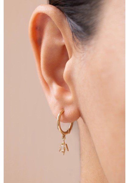 Taşlı Melekli 14 Ayar Altın Halka Küpe