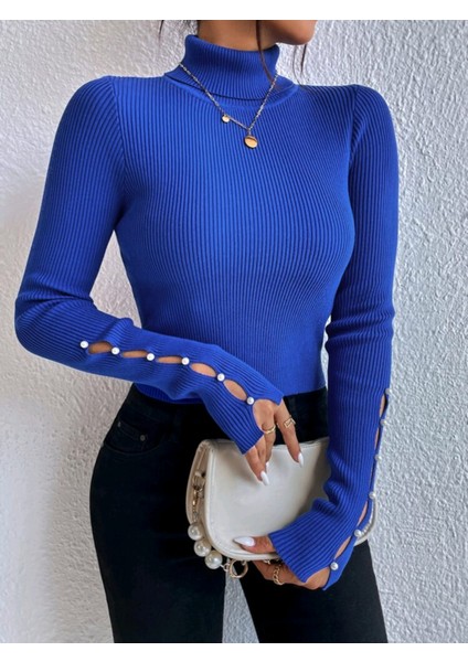 Kolu Inci Işlemeli Kolye Detaylı Balıkçı Yaka Triko Kazak fiyatları