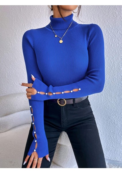 Kolu Inci Işlemeli Kolye Detaylı Balıkçı Yaka Triko Kazak fırsatları