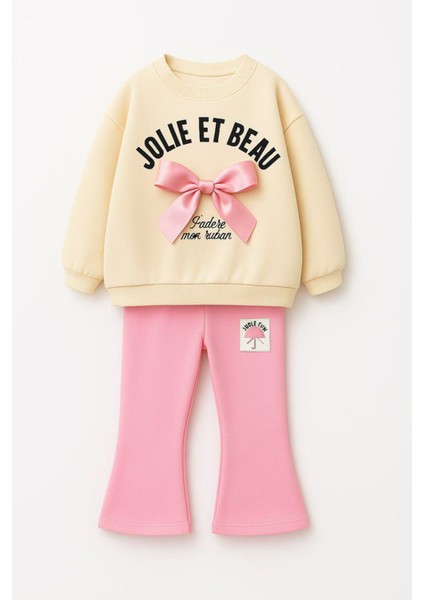 Kurdela Detaylı Jolie Baskı Kız çocuk takım - Pembe