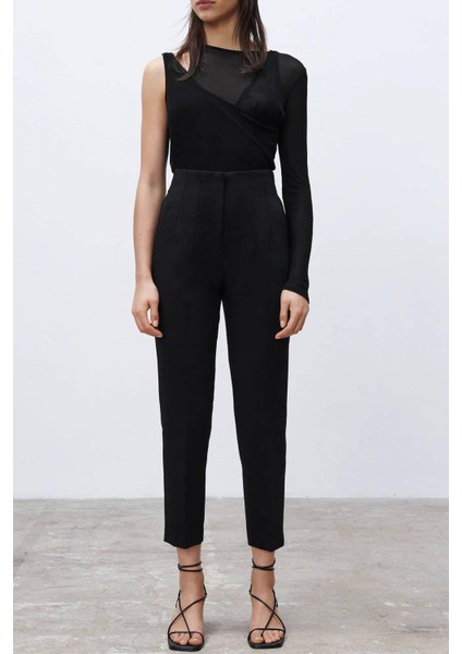 Siyah Önü Biyeli Yüksek Bel Kadın Pantolon MG2425 fiyatları