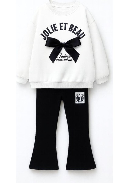 Kurdela Detaylı Jolie Baskı Kız çocuk takım - Siyah