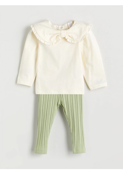 Lcw Baby Ekru Bebe Yaka Kız Bebek Sweatshirt ve Tayt 2'li