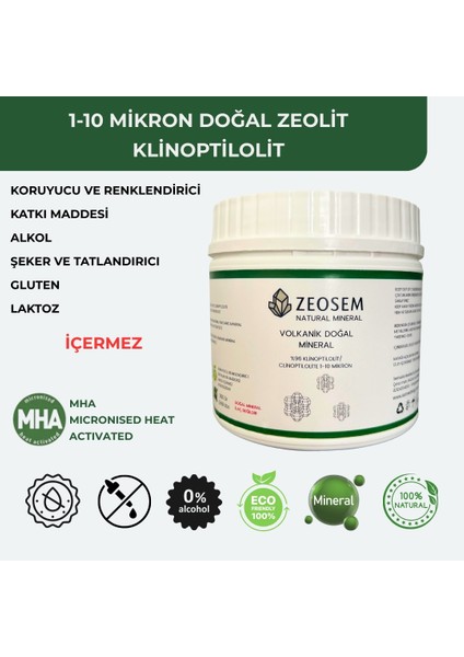 Zeosem Zeolit /klinoptilolit Mha Aktif Ultra Mikronize 1-10 Mikron Toz 300GR fiyatları