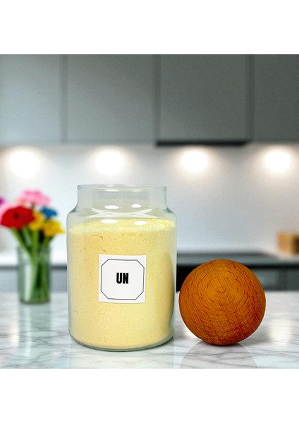 2'li Ahşap Top Kapaklı Cam Un Tuz Saklama Kavanozu Seti 800 ml Etiket Hediyeli fırsatları