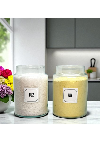 2'li Ahşap Top Kapaklı Cam Un Tuz Saklama Kavanozu Seti 800 ml Etiket Hediyeli indirimleri