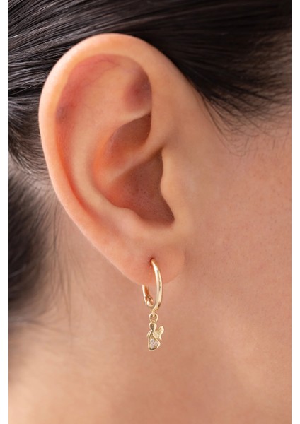 Halka Model Melek Figürlü Taşlı 14 Ayar Altın Küpe