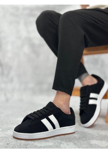 ET0235 Iki Çizgili Siyah Süet Erkek Günlük Ayakkabı