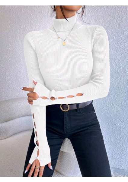 Kolu Inci Işlemeli Kolye Detaylı Balıkçı Yaka Triko Kazak fiyatları