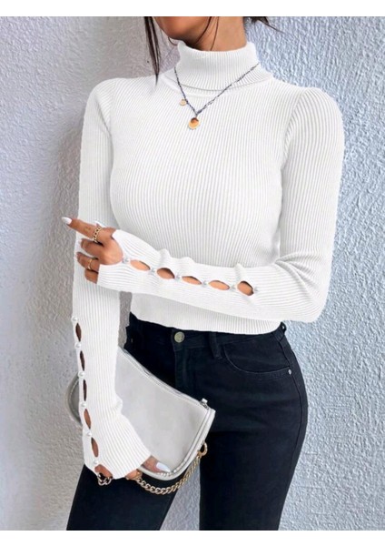 Kolu Inci Işlemeli Kolye Detaylı Balıkçı Yaka Triko Kazak indirimleri