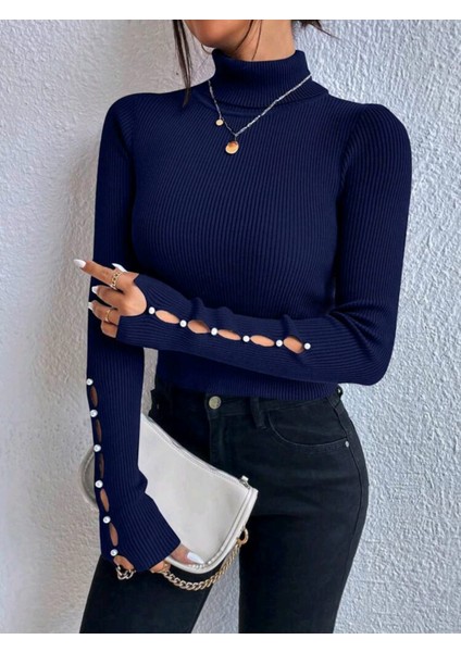 Kolu Inci Işlemeli Kolye Detaylı Balıkçı Yaka Triko Kazak fırsatları