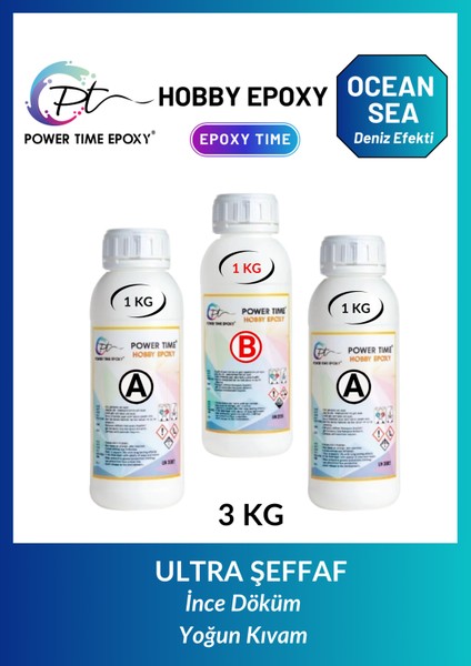 3 kg Hobi Epoksi Ocean &sea Deniz Efekti/ Ultra Şeffaf ve Parlak Epoksi Reçine Ince Döküm Yoğun Kıvam