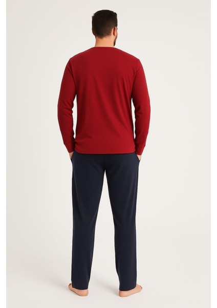 Erkek 6150 Uzun Kol % 100 Pamuk Pijama Takımı Bordo fiyatları