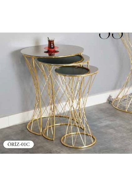 Mim Bronz - Gold Örgülü Zigon Sehpa