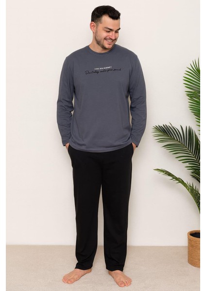 Erkek 6150-21 Uzun Kol % 100 Pamuk Pijama Takımı Füme