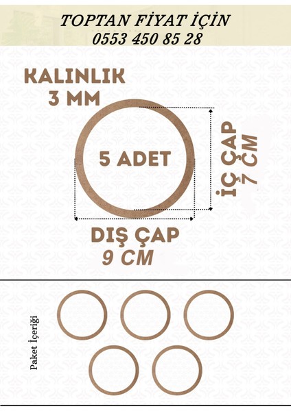 9 cm Çapında 5 Adet Kasnak 3mm-Kalınlık-Ham Mdf Düş Kapanı Makrome Örgü Çemberi Magnet