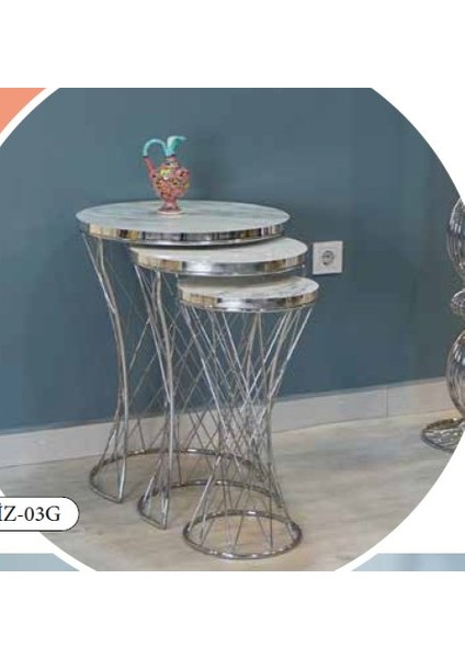 Mim Mermer - Gümüş Örgülü Zigon Sehpa